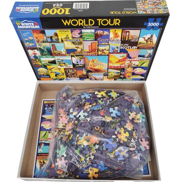 White Mountain World Tour 1000 Piece Puzzle #1732 24inx30in‎ Pre-Owned - Picture 2 of 7
